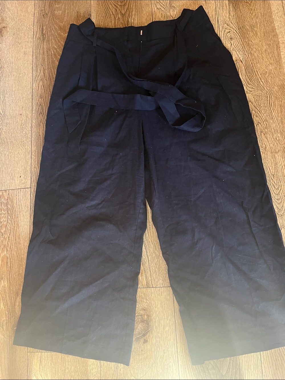 ASOS Navy Wide-Leg Cropped Trousers with Waist Tie